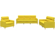 Sofa Sofos komplektas su pagalvėlėmis, 3 dalių, geltonas, audinys