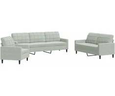Sofa Sofos komplektas su pagalvėlėmis, 3 dalių, pilkas, aksomas