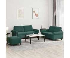 Sofa Sofos komplektas su pagalvėlėmis, 3 dalių, žalias, aksomas