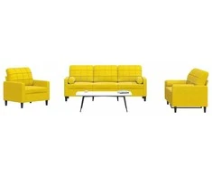 Sofa Sofos komplektas su pagalvėlėmis, 3 dalių, geltonas, aksomas