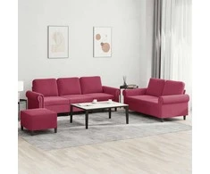Sofa Sofos komplektas su pagalvėlėmis, 3 dalių, vyno, aksomas