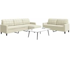 Sofa Sofos komplektas su pagalvėlėmis, 3 dalių, kreminis, aksomas
