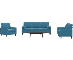 Sofa Sofos komplektas su pagalvėlėmis, 3 dalių, mėlynas, aksomas