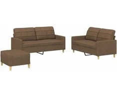 Sofa Sofos komplektas su pagalvėlėmis, 3 dalių, rudas, audinys