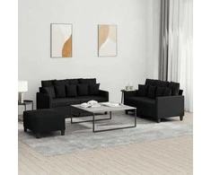 Sofa Sofos komplektas su pagalvėlėmis, 3 dalių, juodas, audinys
