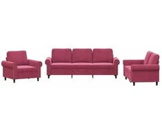 Sofa Sofos komplektas su pagalvėlėmis, 3 dalių, vyno, aksomas