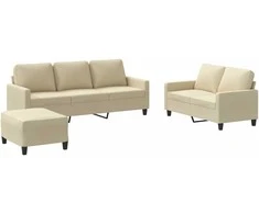 Sofa Sofos komplektas su pagalvėlėmis, 3 dalių, kreminis, audinys