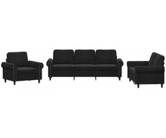 Sofa Sofos komplektas su pagalvėlėmis, 3 dalių, juodas, aksomas