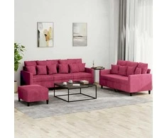 Sofa Sofos komplektas su pagalvėlėmis, 3 dalių, vyno, aksomas