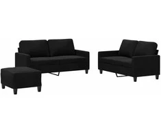 Sofa Sofos komplektas su pagalvėlėmis, 3 dalių, juodas, aksomas