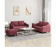 Sofa Sofos komplektas su pagalvėlėmis, 3 dalių, vyno, audinys