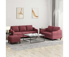Sofa Sofos komplektas su pagalvėlėmis, 3 dalių, vyno, audinys