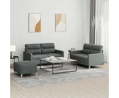 Sofa Sofos komplektas su pagalvėlėmis, 3 dalių, pilkas, audinys