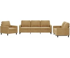 Sofa Sofos komplektas su pagalvėlėmis, 3 dalių, rudas, aksomas