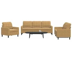 Sofa Sofos komplektas su pagalvėlėmis, 3 dalių, rudas, aksomas