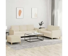 Sofa Sofos komplektas su pagalvėlėmis, 3 dalių, kreminis, audinys