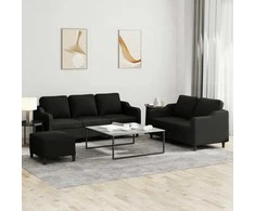 Sofa Sofos komplektas su pagalvėlėmis, 3 dalių, juodas, audinys