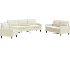 Sofa Sofos komplektas su pagalvėlėmis, 3 dalių, kreminis, aksomas