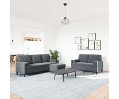 Sofa Sofos komplektas su pagalvėlėmis, 3 dalių, pilkas, aksomas