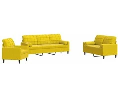 Sofa Sofos komplektas su pagalvėlėmis, 3 dalių, geltonas, aksomas