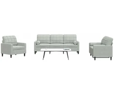 Sofa Sofos komplektas su pagalvėlėmis, 3 dalių, pilkas, aksomas