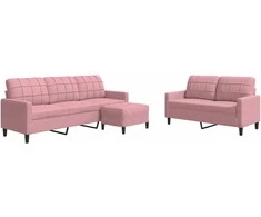 Sofa Sofos komplektas su pagalvėlėmis, 3 dalių, rožinis, aksomas