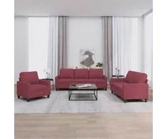 Sofa Sofos komplektas su pagalvėlėmis, 3 dalių, vyno, audinys