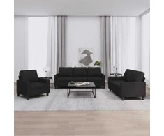 Sofa Sofos komplektas su pagalvėlėmis, 3 dalių, juodas, audinys