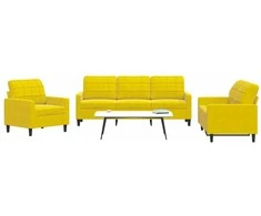 Sofa Sofos komplektas su pagalvėlėmis, 3 dalių, geltonas, aksomas
