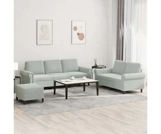 Sofa Sofos komplektas su pagalvėlėmis, 3 dalių, pilkas, aksomas