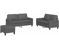 Sofa Sofos komplektas su pagalvėlėmis, 3 dalių, pilkas, dirbtinė oda