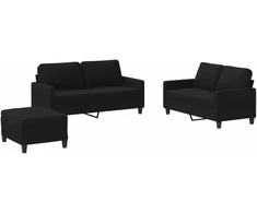 Sofa Sofos komplektas su pagalvėlėmis, 3 dalių, juodas, audinys
