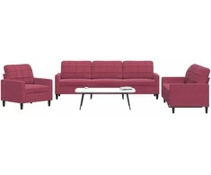 Sofa Sofos komplektas su pagalvėlėmis, 3 dalių, vyno, aksomas