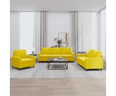 Sofa Sofos komplektas su pagalvėlėmis, 3 dalių, geltonas, aksomas