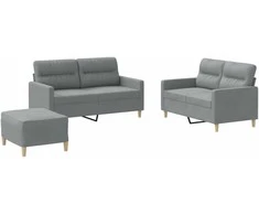 Sofa Sofos komplektas su pagalvėlėmis, 3 dalių, pilkas, audinys