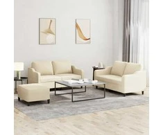 Sofa Sofos komplektas su pagalvėlėmis, 3 dalių, kreminis, audinys