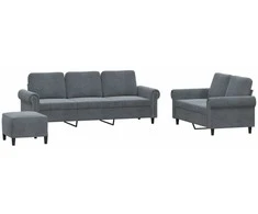Sofa Sofos komplektas su pagalvėlėmis, 3 dalių, pilkas, aksomas