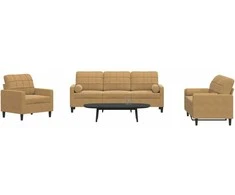 Sofa Sofos komplektas su pagalvėlėmis, 3 dalių, rudas, aksomas