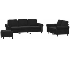 Sofa Sofos komplektas su pagalvėlėmis, 3 dalių, juodas, aksomas