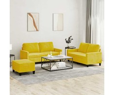 Sofa Sofos komplektas su pagalvėlėmis, 3 dalių, geltonas, aksomas