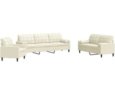 Sofa Sofos komplektas su pagalvėlėmis, 3 dalių, kreminis, aksomas