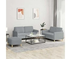 Sofa Sofos komplektas su pagalvėlėmis, 3 dalių, pilkas, audinys