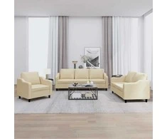 Sofa Sofos komplektas su pagalvėlėmis, 3 dalių, kreminis, audinys