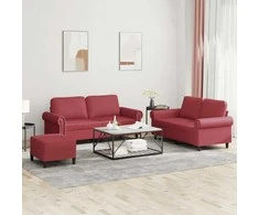 Sofa Sofos komplektas su pagalvėlėmis, 3 dalių, vyno, dirbtinė oda