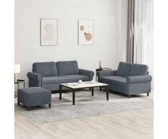 Sofa Sofos komplektas su pagalvėlėmis, 3 dalių, pilkas, aksomas