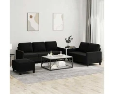 Sofa Sofos komplektas su pagalvėlėmis, 3 dalių, juodas, aksomas