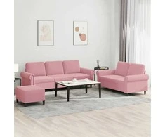 Sofa Sofos komplektas su pagalvėlėmis, 3 dalių, rožinis, aksomas