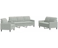 Sofa Sofos komplektas su pagalvėlėmis, 3 dalių, pilkas, aksomas