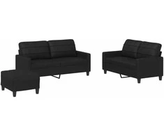 Sofa Sofos komplektas su pagalvėlėmis, 3 dalių, juodas, dirbtinė oda