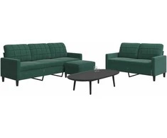 Sofa Sofos komplektas su pagalvėlėmis, 3 dalių, žalias, aksomas